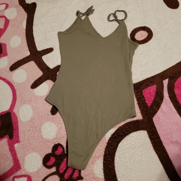 Fashion Nova Navy Green Bodysuit Tank Top V-Neck Bodycon Women's Size Small S - Picture 2 of 3